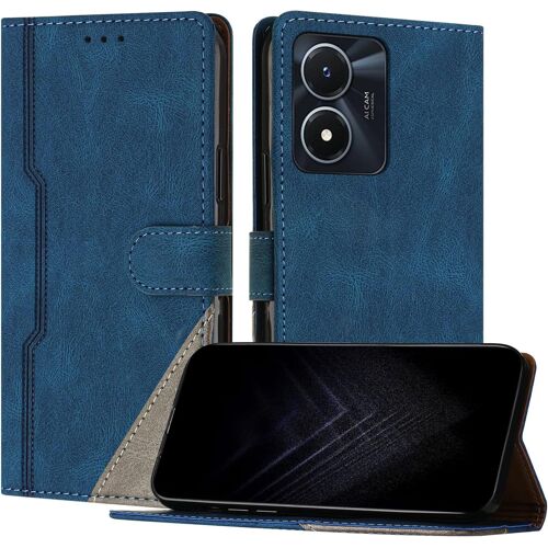 KAL-Étui Pour Vivo Y16 4G/Y02S 4G, Housse En Cuir Pu Avec [Protection Antichoc Tpu] [Fonction Support] [Porte-Cartes ] Antichoc Magnétique Coque Pour Vivo Y16 4G - Noir