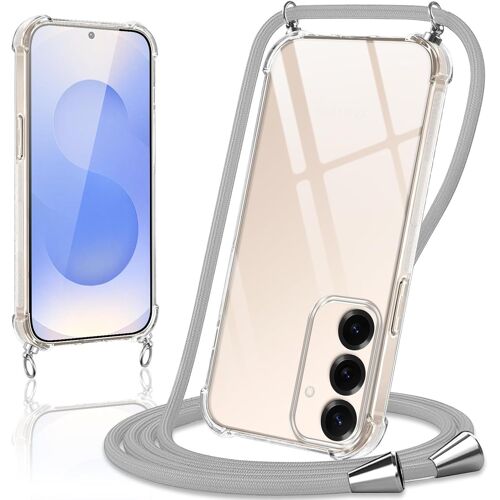 SJZG-Coque Avec Cordon Pour Samsung Galaxy S25 5G 6,2"", Collier Réglable Téléphone Étui Portable Lanyard Case Transparent Ultra Souple Silicone Tpu Housse Antichoc Protection Cover, Gris