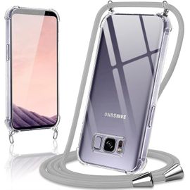 Kal-Coque Avec Cordon Pour Samsung Galaxy S8 5,8"",Collier Réglable Téléphone Étui Portable Lanyard Case Transparent Ultra Souple Silicone Housse Antichoc Protection Cover Pour Samsung S8,Gris