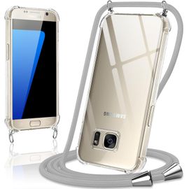 Kal-Coque Avec Cordon Pour Samsung Galaxy S7 5,1"",Collier Réglable Téléphone Étui Portable Lanyard Case Transparent Ultra Souple Silicone Housse Antichoc Protection Cover Pour Samsung S7,Gris