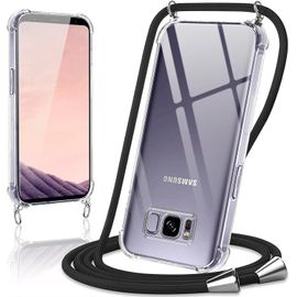 Kal-Coque Avec Cordon Pour Samsung Galaxy S8 5,8"", Collier Réglable Téléphone Étui Portable Lanyard Case Transparent Ultra Souple Silicone Housse Antichoc Protection Cover Pour Samsung S8, Noir