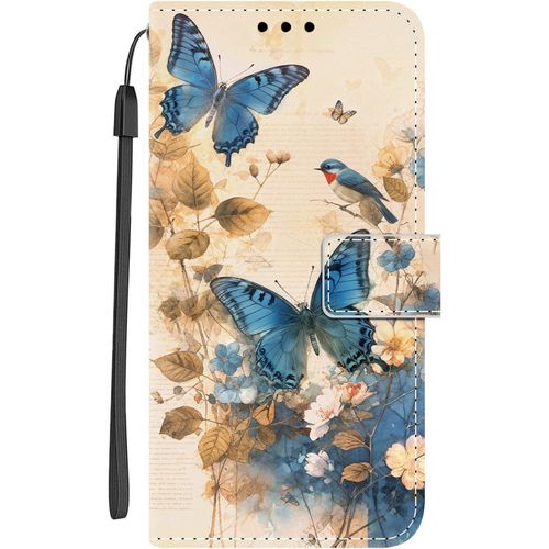 Kal-Coque Portefeuille Pour Samsung Galaxy A56 5g Étui À Rabat Motif, Silicone Flip Case Antichoc Cuir Housse Avec 360 Degrés Protection Cover - Oiseau Papillon