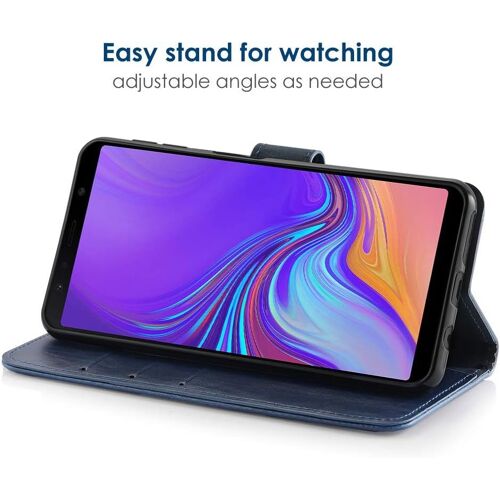 KWEX-Coque Compatible pour Samsung Galaxy A7 2018, Housse en Cuir Premium Flip Case Etui Coque Compatible pour Samsung A7 2018 - Bleu