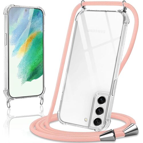 SJZG-Coque Avec Cordon Pour Samsung Galaxy S21 Fe 5G 6.4"", Collier Réglable Téléphone Étui Portable Lanyard Case Transparent Ultra Souple Silicone Tpu Housse Antichoc Protection Cover, Or Rose