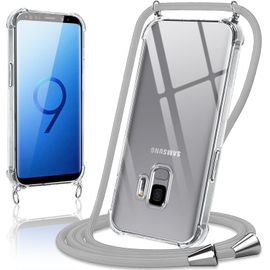 SJZG-Coque Avec Cordon Pour Samsung Galaxy S9 5.8"",Collier Réglable Téléphone Étui Portable Lanyard Case Transparent Ultra Souple Silicone Tpu Housse Antichoc Protection Cover Pour Samsung S9,Gris