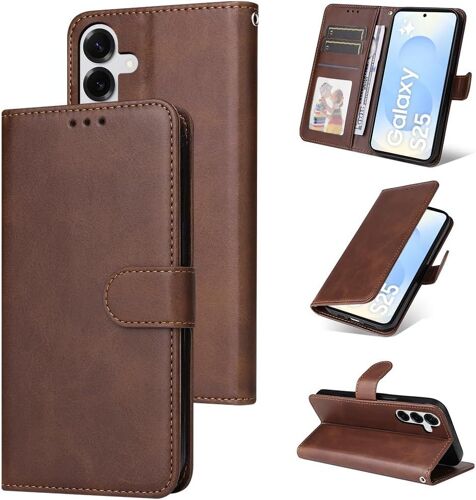 TRAHOO-Coque pour Samsung Galaxy S25 5G Cuir PU, Portefeuille Etui pour Samsung S25 Coque Magnétique Flip Case avec Fonction Support Fente Carte Housse 360 Degrés Antichoc Protection, Marron
