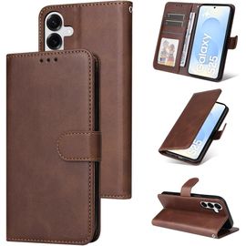 TRAHOO-Coque pour Samsung Galaxy S25 5G Cuir PU, Portefeuille Etui pour Samsung S25 Coque Magnétique Flip Case avec Fonction Support Fente Carte Housse 360 Degrés Antichoc Protection, Marron