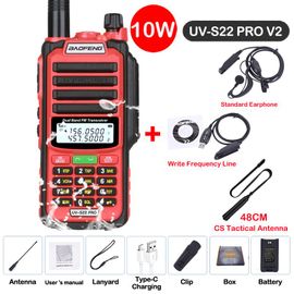 Baofeng UV S22 PRO V2 IP68 talkie-walkie étanche double bande 136-174/400-520MHz Radio amateur améliorée de UV9R UV5R Pro portée 50KM - Type V2 Red 7-Usb plug