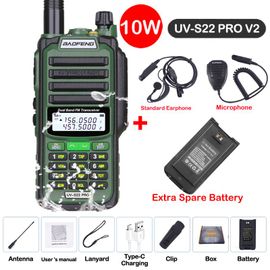 Baofeng UV S22 PRO V2 IP68 talkie-walkie étanche double bande 136-174/400-520MHz Radio amateur améliorée de UV9R UV5R Pro portée 50KM - Type V2 Green 10-Usb plug