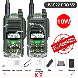 walkie-talkie UV S22 PRO V2 10W IP68,double bande 136-174/400-520MHz,50KM,Radio longue portée améliorée de UV5R UV9R S22,2 paquets - Type -V2-10W-Green 1-Usb plug