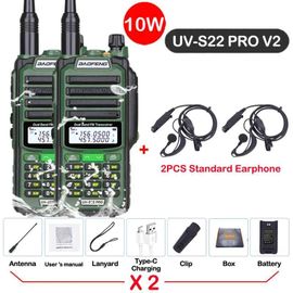 walkie-talkie UV S22 PRO V2 10W IP68,double bande 136-174/400-520MHz,50KM,Radio longue portée améliorée de UV5R UV9R S22,2 paquets - Type -V2-10W-Green 2-Usb plug