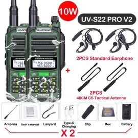 walkie-talkie UV S22 PRO V2 10W IP68,double bande 136-174/400-520MHz,50KM,Radio longue portée améliorée de UV5R UV9R S22,2 paquets - Type -V2-10W-Green 5-Usb plug