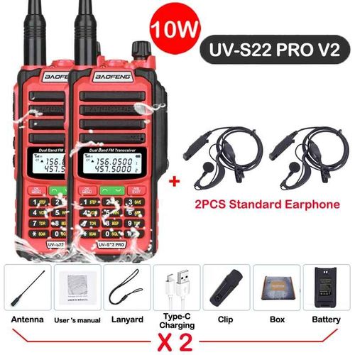 walkie-talkie UV S22 PRO V2 10W IP68,double bande 136-174/400-520MHz,50KM,Radio longue portée améliorée de UV5R UV9R S22,2 paquets - Type -V2-10W-Red 2-Usb plug