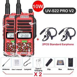 walkie-talkie UV S22 PRO V2 10W IP68,double bande 136-174/400-520MHz,50KM,Radio longue portée améliorée de UV5R UV9R S22,2 paquets - Type -V2-10W-Red 2-Usb plug