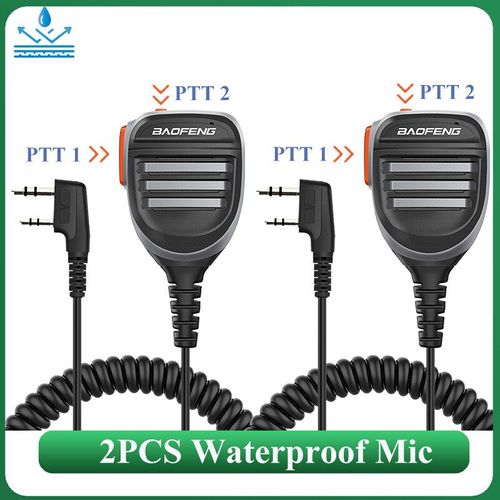 haut-parleur talkie-walkie,2 pièces,micro PTT étanche pour UV-5RH DM-1701 UV-17 UV-K5 UV-K6 UV18 Pro,accessoires Radio - Type Grey-2