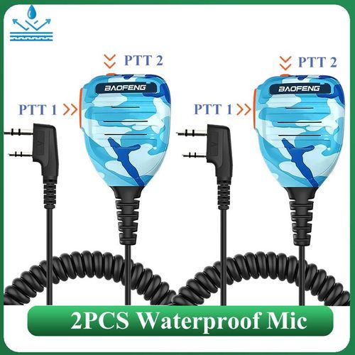 haut-parleur talkie-walkie,2 pièces,micro PTT étanche pour UV-5RH DM-1701 UV-17 UV-K5 UV-K6 UV18 Pro,accessoires Radio - Type Blue Camo-2