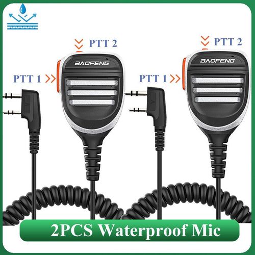haut-parleur talkie-walkie,2 pièces,micro PTT étanche pour UV-5RH DM-1701 UV-17 UV-K5 UV-K6 UV18 Pro,accessoires Radio - Type Silver-2