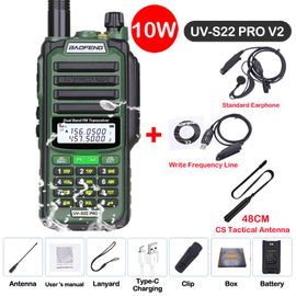 Baofeng UV S22 PRO V2 IP68 talkie-walkie étanche double bande 136-174/400-520MHz Radio amateur améliorée de UV9R UV5R Pro portée 50KM - Type V2 Green 7-Usb plug