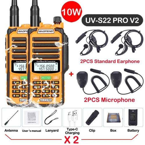 walkie-talkie UV S22 PRO V2 10W IP68,double bande 136-174/400-520MHz,50KM,Radio longue portée améliorée de UV5R UV9R S22,2 paquets - Type -V2-10W-Orange 5-Usb plug