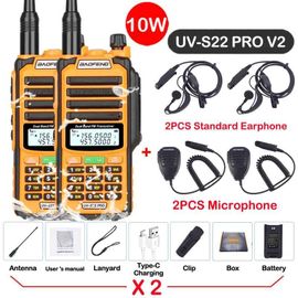 walkie-talkie UV S22 PRO V2 10W IP68,double bande 136-174/400-520MHz,50KM,Radio longue portée améliorée de UV5R UV9R S22,2 paquets - Type -V2-10W-Orange 5-Usb plug