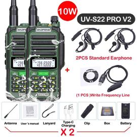 walkie-talkie UV S22 PRO V2 10W IP68,double bande 136-174/400-520MHz,50KM,Radio longue portée améliorée de UV5R UV9R S22,2 paquets - Type -V2-10W-Green 3-Usb plug
