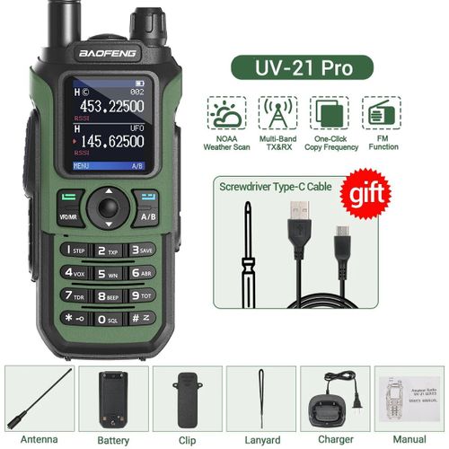 Baofeng UV 21 Pro Sans Fil Copie Morte Walperforé Talkie 999CH AM Longue Portée Étanche Multi-Bande Type-C Ham Radio UV 5R UV-K6 - Type Green-Euro