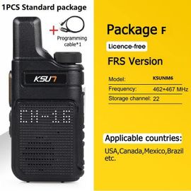 KSUN X-M6 Mini Radio bidirectionnelle FRS PMR 446 talkie-walkie professionnel Portable petits Radios Comunicador émetteur-récepteur Station 1 ou 2 - Type Package F FRS Cable