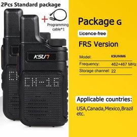 KSUN X-M6 Mini Radio bidirectionnelle FRS PMR 446 talkie-walkie professionnel Portable petits Radios Comunicador émetteur-récepteur Station 1 ou 2 - Type Package G FRS Cable