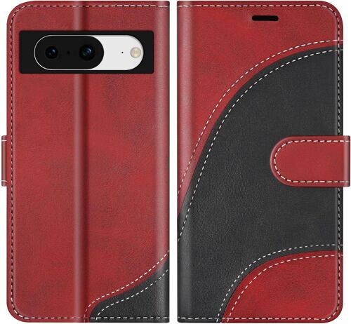 KAL-Coque Pour Google Pixel 8, Portefeuille Etui En Cuir Pu, Magnétique Protection Housse Coque Pour Google Pixel 8, Rouge