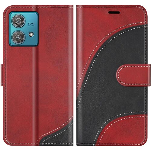KAL-Coque Pour Motorola Edge 40 Neo, Housse En Cuir Pu Pochette De Portefeuille, Magnétique Étui De Protection Housse Coque Pour Motorola Edge 40 Neo, Rouge