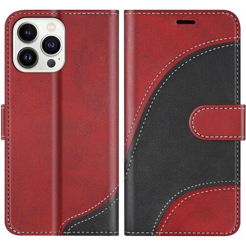SJZG-Coque Pour Iphone 14 Pro Max, Portefeuille Etui En Cuir Pu, Magnétique Protection Housse Coque Pour Iphone 14 Pro Max, Rouge