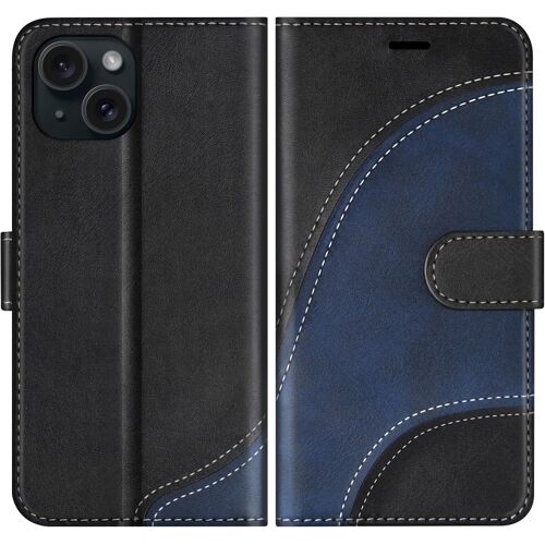 KAL-Coque Pour Iphone 15 Plus, Housse En Cuir Pu Pochette De Portefeuille, Magnétique Étui De Protection Housse Coque Pour Iphone 15 Plus, Noir