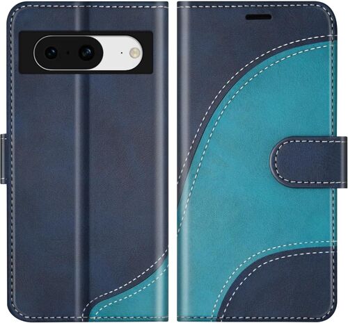 KAL-Coque Pour Google Pixel 8, Portefeuille Etui En Cuir Pu, Magnétique Protection Housse Coque Pour Google Pixel 8, Bleu