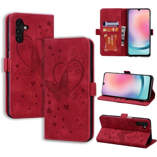 Coque Samsung Galaxy A24 Étui Antichoc Étui Housse Protection En Cuir Magnétique Flip Case Portefeuille Etui En Protecion Pour Samsung Galaxy A24, Rouge