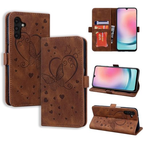 Kal-Coque Samsung Galaxy A24 Étui Antichoc Étui Housse Protection En Cuir Magnétique Flip Case Portefeuille Etui En Protecion Pour Samsung Galaxy A24, Brun