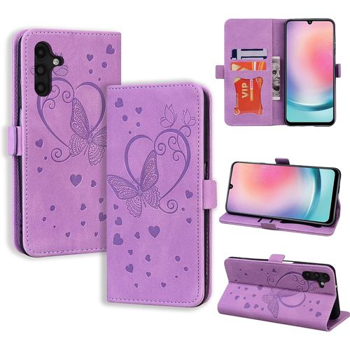 Kal-Coque Samsung Galaxy A24 Étui Antichoc Étui Housse Protection En Cuir Magnétique Flip Case Portefeuille Etui En Protecion Pour Samsung Galaxy A24, Violet