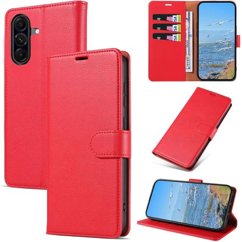 Kal-Coque Pour Samsung Galaxy A56 5g, Antichoc Magnetique Étui À Rabat Avec Rfid Blocage, Portefeuille Housse En Cuir Pu Coque Pour Samsung A56 5g, Rouge