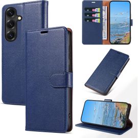 Kal-Coque Pour Samsung Galaxy S25, Antichoc Magnetique Étui À Rabat Avec Rfid Blocage, Portefeuille Housse En Cuir Pu Coque Pour Samsung S25, Bleu