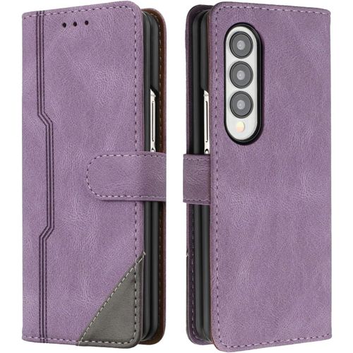 Sjzg-Coque Pour Samsung Galaxy Z Fold 4, Housse Etui Portefeuille Cuir Multifonction, Fermeture Magnétique À Clapet Anti-Choc [Fonction Support] Flip Case Compatible Avec Samsung Z Fold 4 (Pourpre)