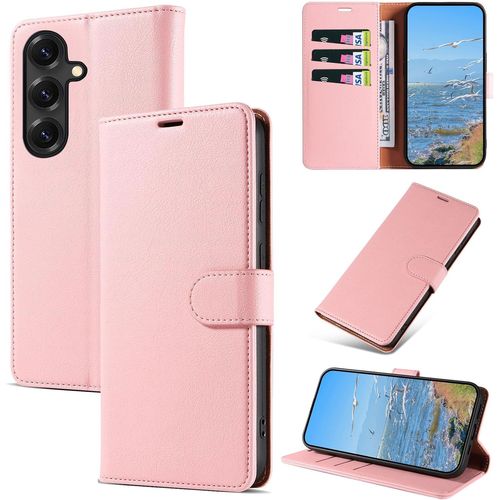 KAL-Coque Pour Samsung Galaxy S25 Plus, Antichoc Magnetique Étui À Rabat Avec Rfid Blocage, Portefeuille Housse En Cuir Pu Coque Pour Samsung S25 Plus, Rose