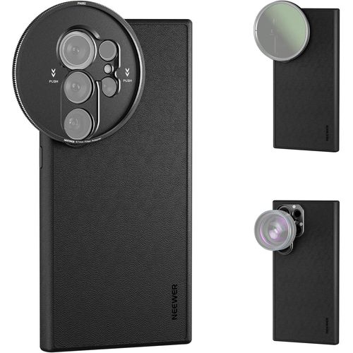 NEEWER Cage de Protection pour S24 Ultra en Simili Cuir avec Monture pour Objectif 17mm&Adaptateur pour Filtre 67mm, Compatible avec MagSafe Chargement Samsung Galaxy S24 Ultra, PA052 Noir