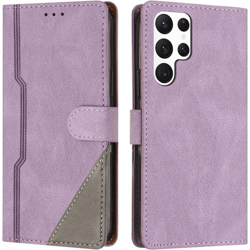 Coque Pour Samsung Galaxy S22 Ultra, Housse Etui Portefeuille Cuir Multifonction, Fermeture Magntique Clapet Anti-Choc [Fonction Support] Flip Case Compatible Avec Samsung S22 Ultra (Pourpre)