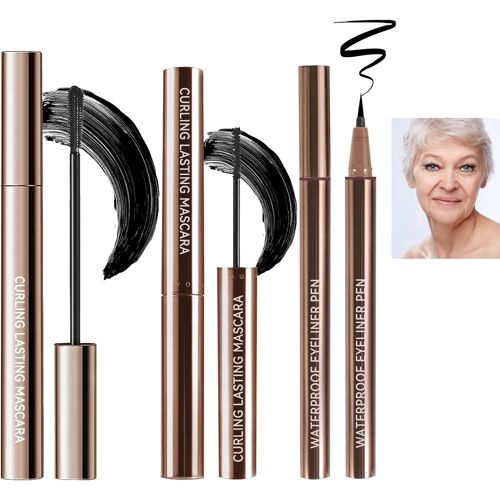 Loc-2 Mascaras & 1 Eyeliner Pour Les Femmes De Plus De 60 Ans Avec Des Cils Plus Minces,Mascara Longue Durée Allongeant Et Volumineux,Eyeliner Pen Imperméable Pour Cadeaux De Noël Et De Thanksgiving-Noir 