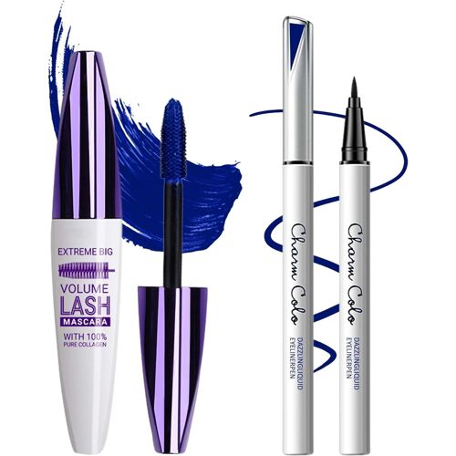 Chenquansarl-5d Silk Fiber Mascara Et Eyeliner Waterproof, Crayon Pour Les Yeux Liquide, Thick Curling Lengthening Volume Mascara Coloré, Long-Lasting Non Blooming, Fast Dry Natural And False Lash Ef 