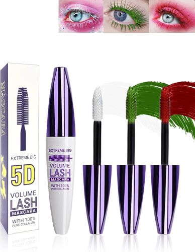 Kal-5d Mascara Volume Et Longueur Blanc Vert Rouge, 3pcs Mascara Extension De Cils Effet Volume, Longlasting Waterproof Et Longue Tenue, Eye Lashes Thick Curling Long, Maquillage Pour Femmes-03+06+07 