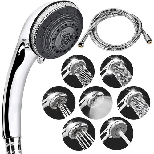 Pommeau douche et tuyau, 7 modes universel réglable Pommeau de Douche avec Tuyau 150 cm,Avec économie d'eau haute pression pommeau de douche,Installation facile,hydrothérapie,SPA,salle de bain