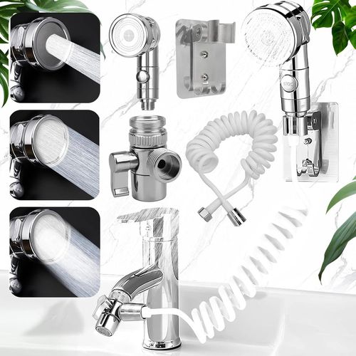 KAL-Ensemble Pomme De Douche Lavabo, Pommeau De Douche Lavabo Extensible, De Douche Pour Pet Douche, Douche Salle 1.5M Tuyau Télescopique, Pour Éviers, Cuisines, Salles De Bains(3 Modes)