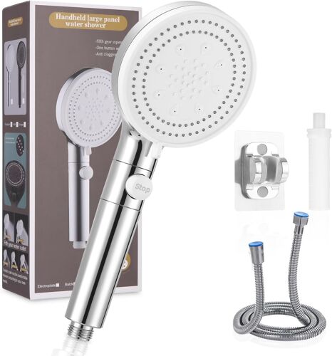 KALANKA-Pommeau de Douche Anti Calcaire, Pommeau de Douche Filtrant, Pommeau de Douche Haute Pression avec 1,5m Tuyau de Douche y Support, 6 Types de Pulvérisation, Douchette Douche Salle de Bain, Ar