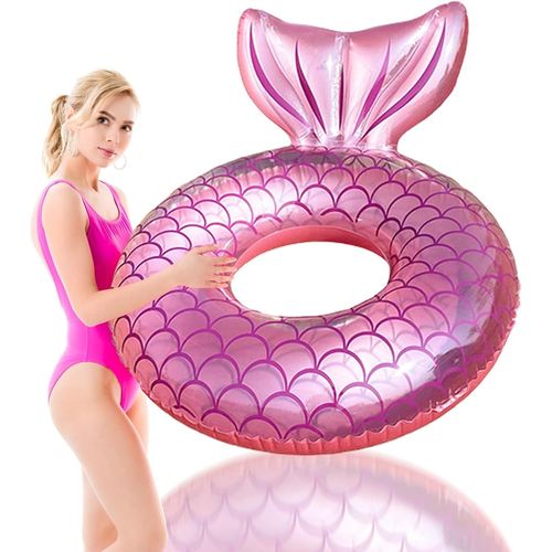 Ershi-Bouée Piscine Gonflable,90cm,70cm Bouée De Natation Sirène,Anneau De Natation Gonflable Adulte Rose Queue Poisson,Pvc Bouée [919]