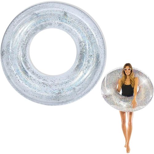 Bouée De Natation À Paillettes, Anneau De Natation Gonflable Adulte, Bague De Natation En Pvc, Pneus De Natation Pour Adultes Accessoires De Flottants Pour Fête De Piscine D'été Argent